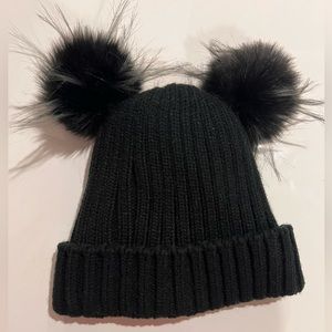 Faux Fur Pom-Pom Knit Beanie Hat